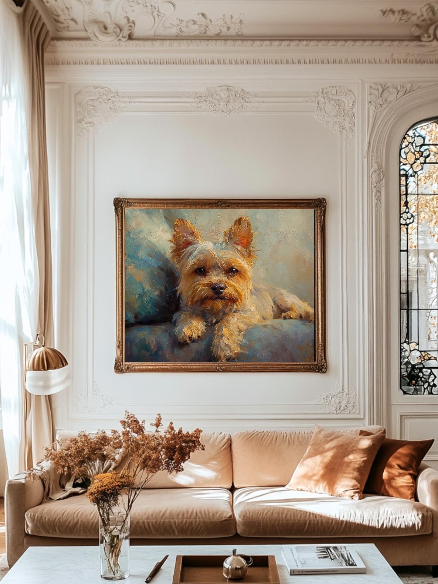 ヴィンテージヨークシャーテリアの絵画：ヨーキー犬の肖像画アート
