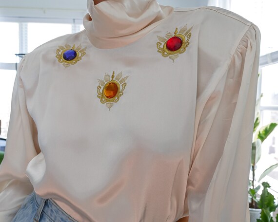 cream satin high neck blouse
