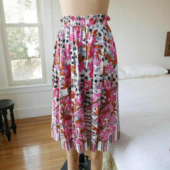 Silk skirt vintage floral pink multi fit & flare … - image 2