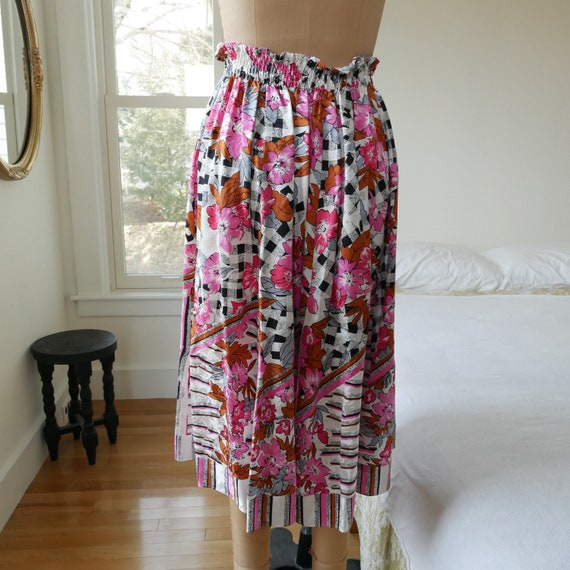 Silk skirt vintage floral pink multi fit & flare … - image 5