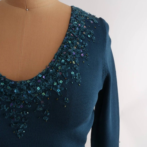 fairycore slinky knit top | y2k Vintage teal gree… - image 1