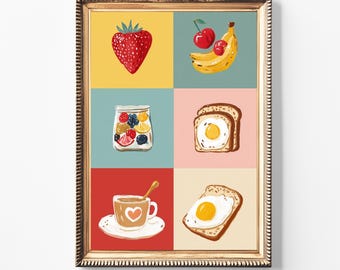 Colorful Breakfast Food Art Print | Whimsical Kitchen Decor (Digital Download)