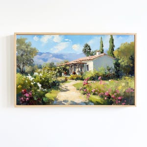 French Country Wall Art | Vintage Painting Summer Cottage Garden Landscape Print | French Provence Decor | Digital Download
