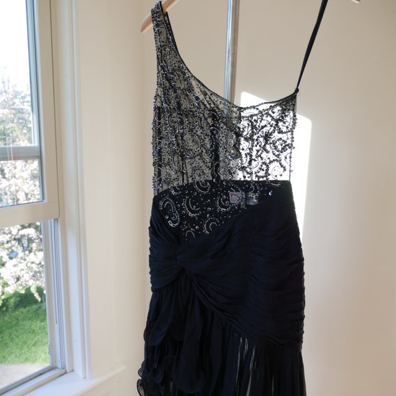 Black Silk Salsa Dress Y2k Vintage Beaded Sheer P… - image 3