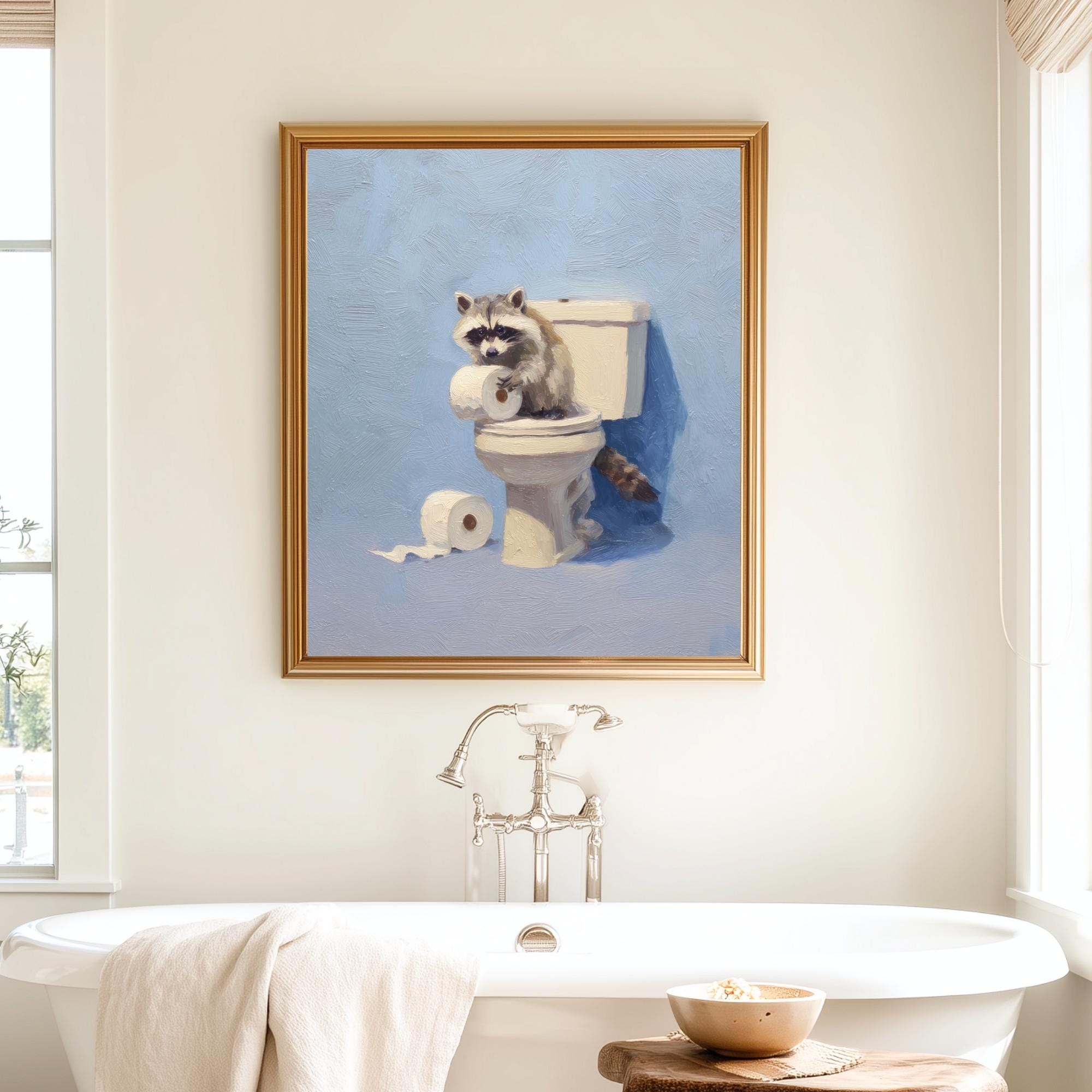 Funny Raccoon Bathroom Art Print | Whimsical Toilet Decor (digital ...