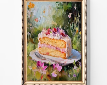 Girly Cake Art Print: Vintage Kitchen Painting (Digital Download)