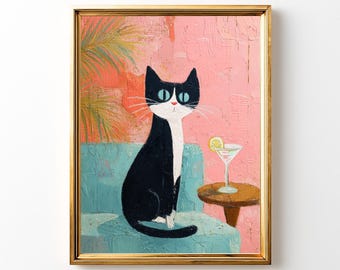 Retro Martini Cat Print: Midcentury Modern Cocktail Art (Digital Download)