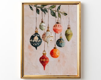 Vintage Christmas Ornament Painting | Festive Bauble Wall Art (Digital Download)