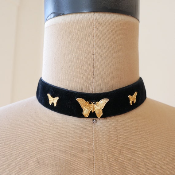 Y2k vintage velvet butterfly choker necklace black