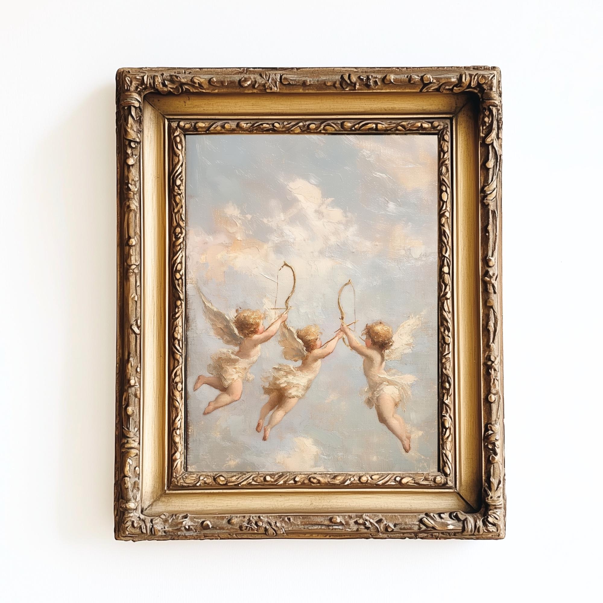 ヴィンテージの天使キューピッドエンジェルプリント：ロマンチックな