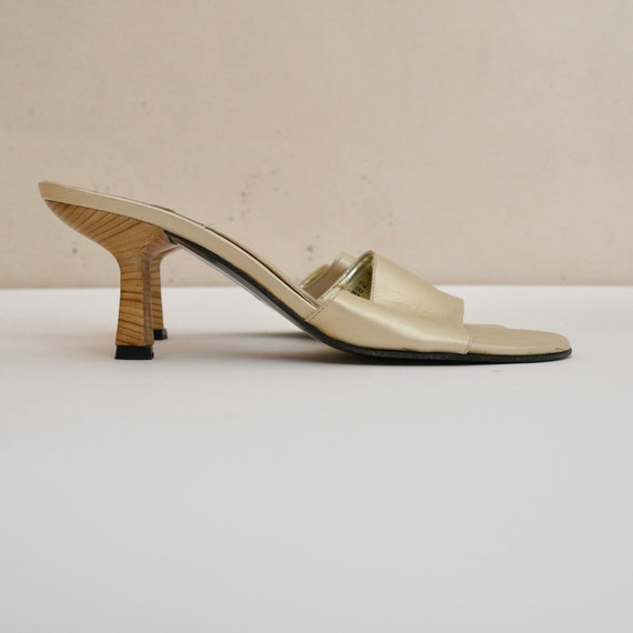 y2k gold metallic leather slides low heel by bebe… - image 9