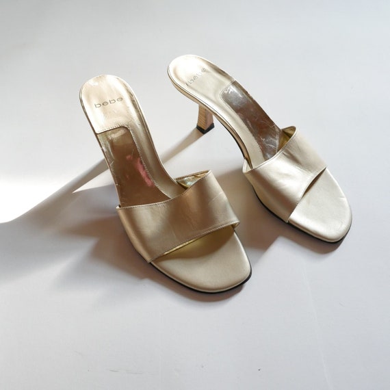 y2k gold metallic leather slides low heel by bebe… - image 2