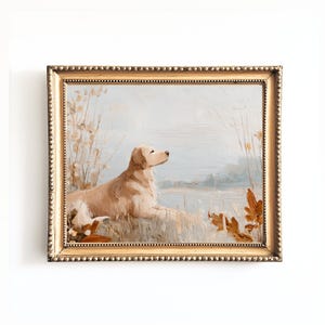 Golden Retriever Wall Art | Vintage Dog Painting | Rustic Autumn Countryside Pet Lover Gift | Printable Wall Art | Digital Download