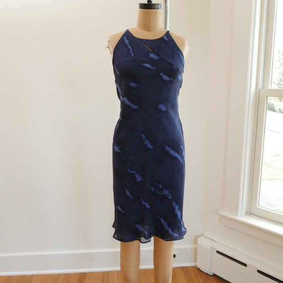 Silk bias cut dress cut-out blue dyed by MANI by … - image 7