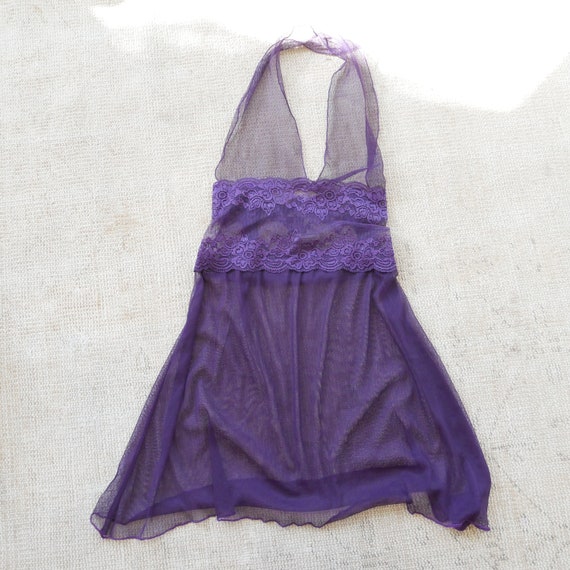 Sheer purple lingerie mesh & lace slip dress halt… - image 5