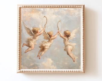 Stampa d'epoca di un cherubino angelo / Dipinto romantico di Cupido (download digitale)
