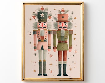 Nutcracker Christmas Print | Vintage Toy Soldier Duo (Digital Download)