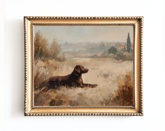 Impresión vintage de Labrador Chocolate: Retrato rústico de perro de granja (descarga digital)
