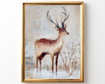 Winter Deer Painting | Rustic Nordic Wildlife Art (Digital Download)