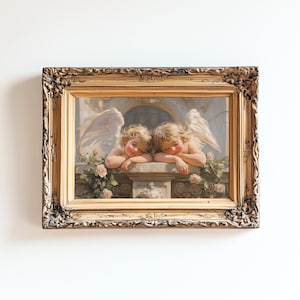 Vintage Cherub Angel Art, Romantic Rococo Painting, Classical French Wall Decor, Baroque Angels Print, Parisian Nursery Artwork