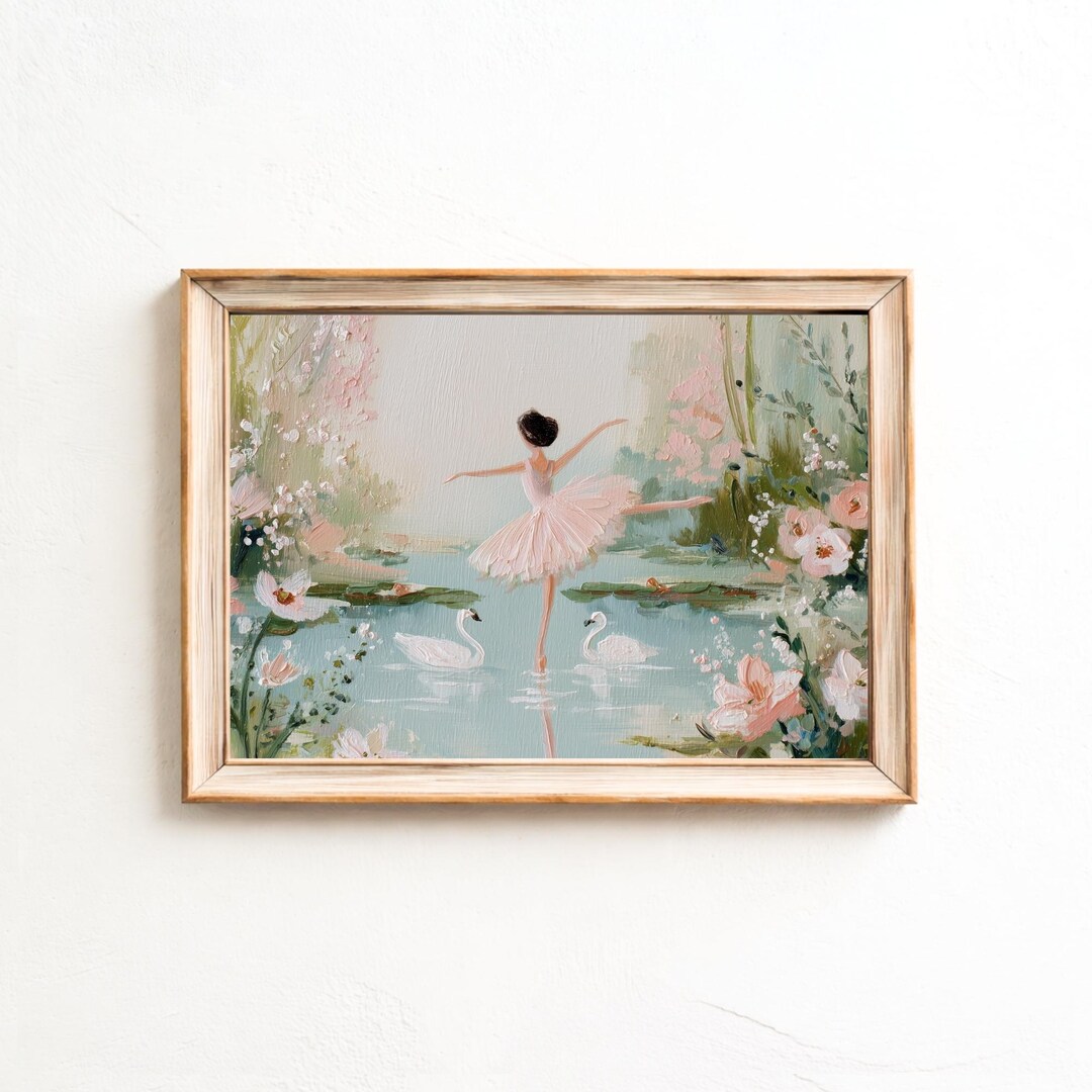 Ballerina Swan Lake Wall Art – Elegant Ballet Garden Painting (digital ...