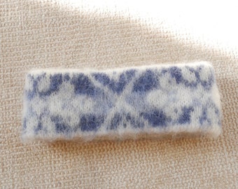 Ski Winter Head-Band Ear-Warmer | 80s Vintage Mohair fair isle blue & white