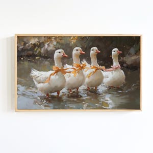 Whimsical Wall Art Duck Vintage Painting | Coquette Ducks with Bows | Farm Animal Nursery Decor | Vintage Cottagecore Art | Digital Download