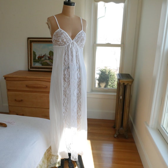 White lace slip dress vintage nylon & lace long m… - image 1