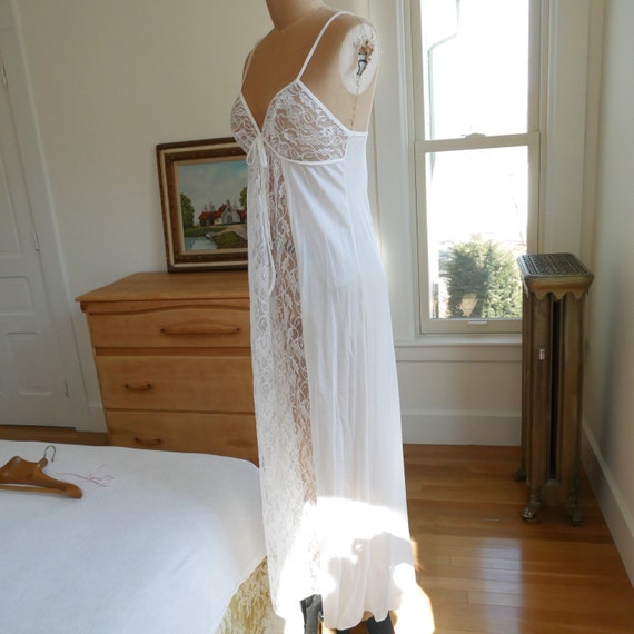 White lace slip dress vintage nylon & lace long m… - image 5