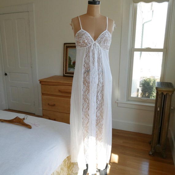 White lace slip dress vintage nylon & lace long m… - image 3