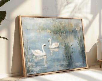 Vintage Swan Lake Art Print: French Country Cottage Decor (Digital Download)
