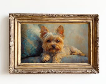 ヴィンテージヨークシャーテリアの絵画：ヨーキー犬の肖像画アート