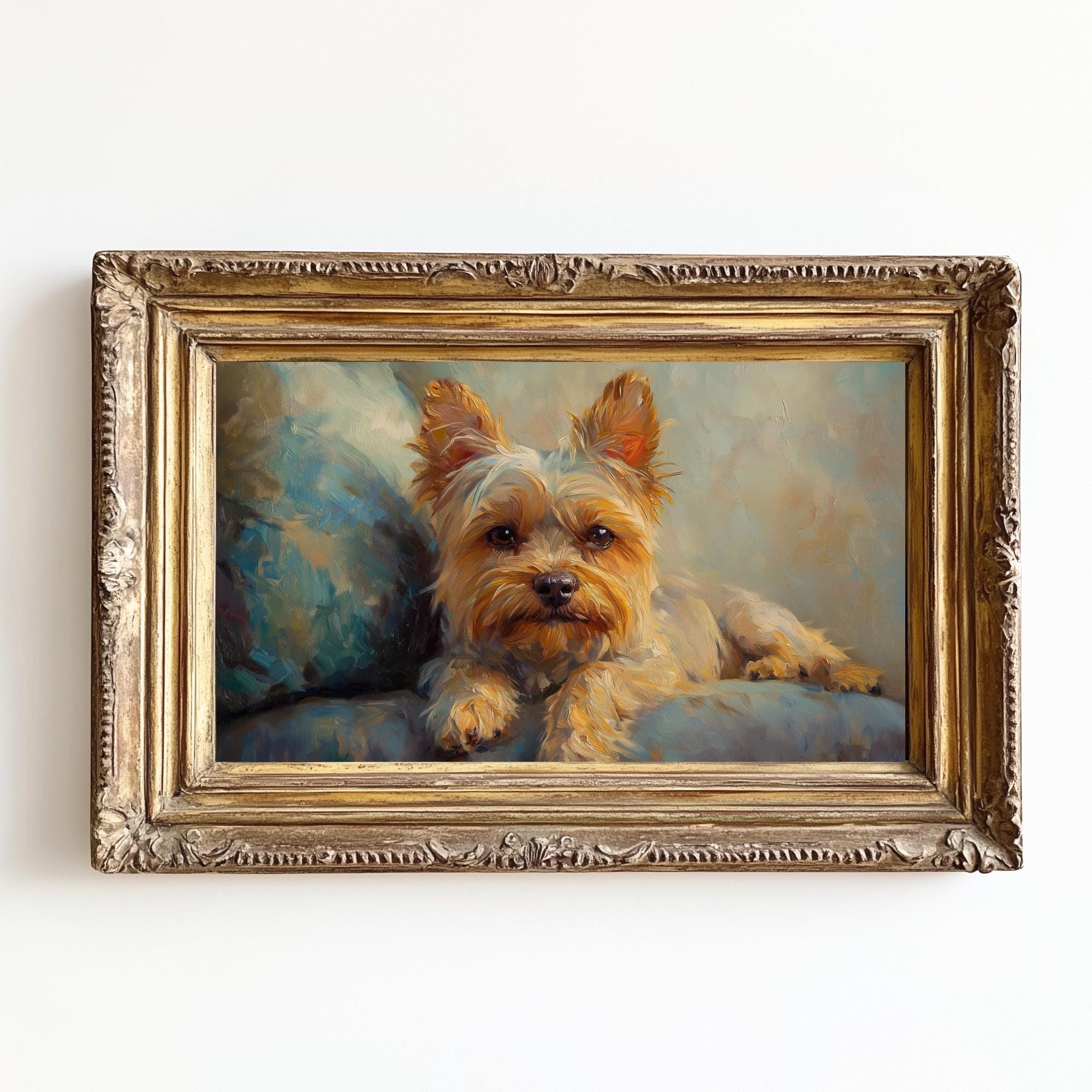 ヴィンテージヨークシャーテリアの絵画：ヨーキー犬の肖像画アート