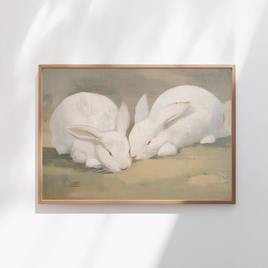 Neutral Rabbit Stuff For Rabbits Vintage White Rabbits Wall Art Neutral Bunny Painting Printable Nursery ...