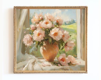 Vintage Peony Painting: French Impressionist Floral Print (Digital Download)