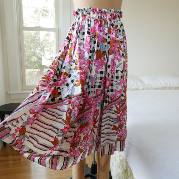 Silk skirt vintage floral pink multi fit & flare … - image 4