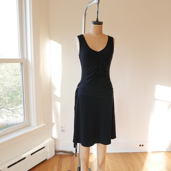 Slinky black jersey dress drop-waist sleeveless by Parallel made in Mexico Medium ruched
