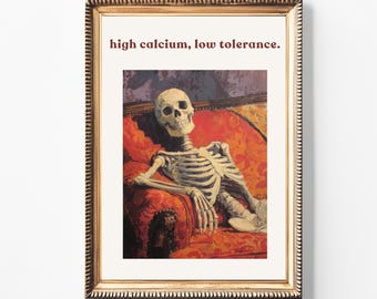 Funny Skeleton Print: Vintage Gothic Halloween Wall Art (Digital Download