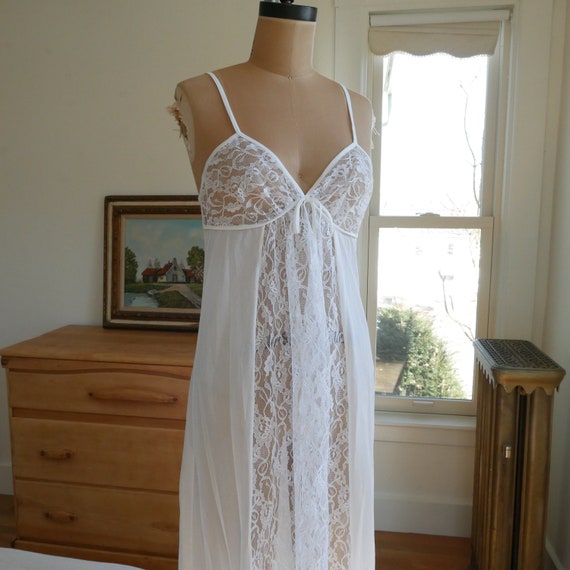 White lace slip dress vintage nylon & lace long m… - image 2