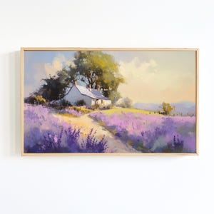 Lavender Field Art | French Country Wall Art | Landscape Vintage Painting | Farmhouse Decor | Gift for Her | Digital Download Art Print
