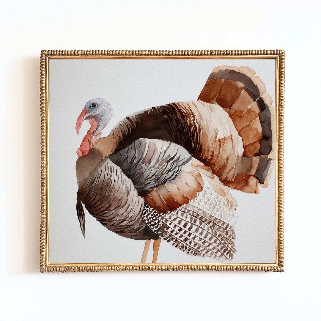 Watercolor Turkey Art Print: Rustic Thanksgiving Farmhouse Decor ...