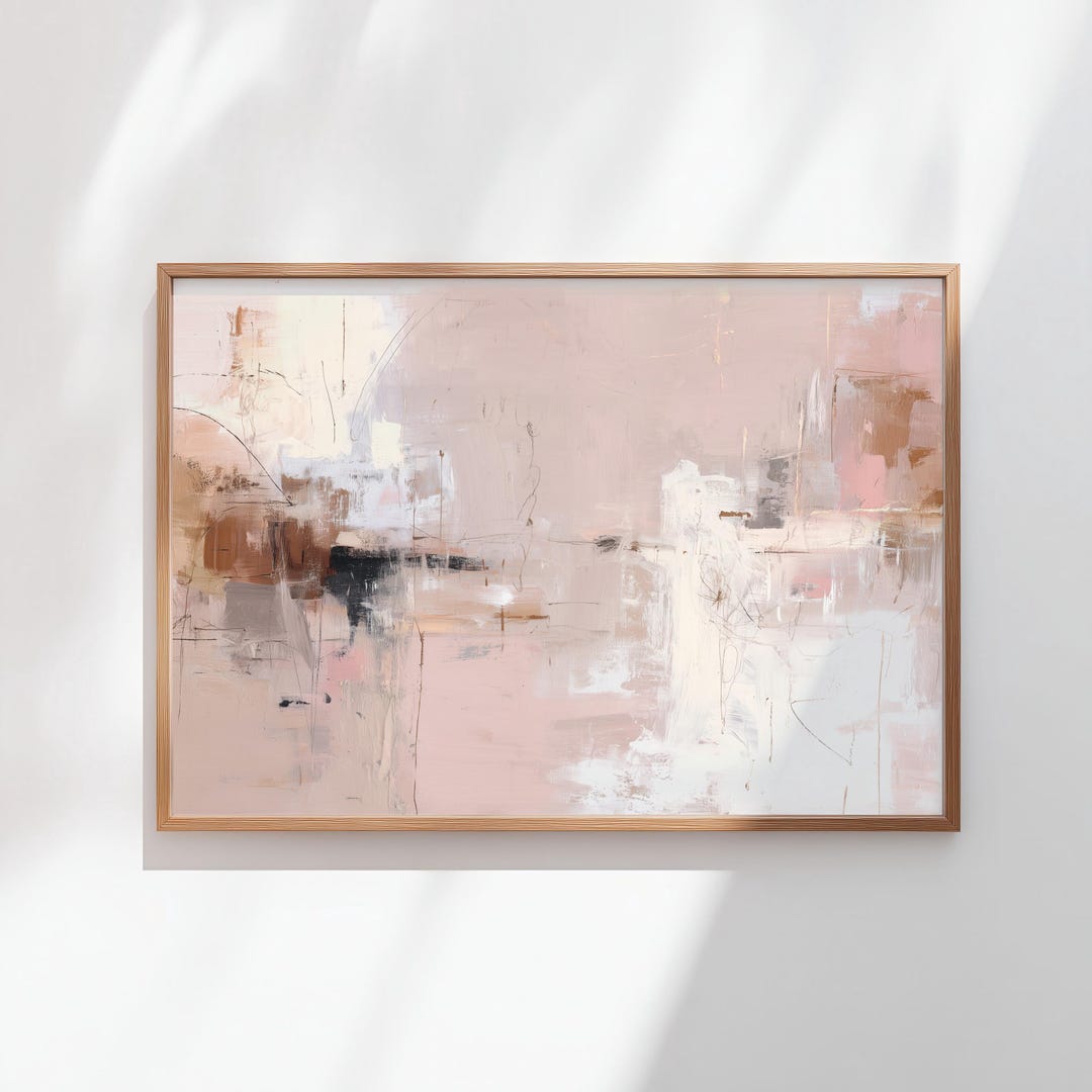 Blush Pink Abstract Wall Art – Modern Neutral Minimalist Painting ...
