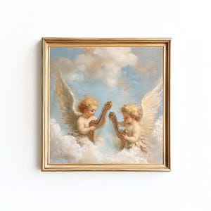 Vintage Cherub Angel Art, Rococo Angel Painting, Baroque Print, French Celestial Wall Decor, Romantic Angelic Nursery Artwork Customizable