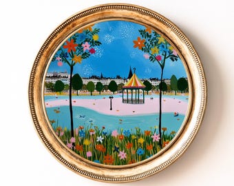 Paris City Park Art Print | Whimsical Floral Gazebo (Digital Download)