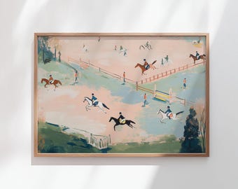 Cuadro decorativo de salto ecuestre – Escena de equitación (Descarga digital)