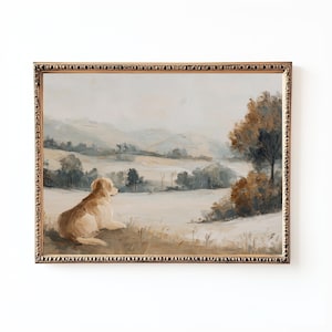 Golden Retriever Dog Wall Art | Vintage Painting Print | Rustic Autumn Countryside Pet Lover Gift | Printable Wall Art | Digital Download