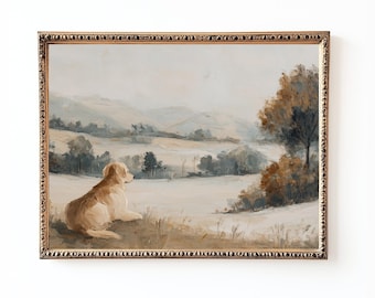 Cuadro vintage de Golden Retriever: Lámina decorativa rústica de perro para pared (Descarga digital)