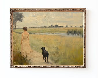 Black Labrador Oil Painting: Rustic Farmhouse Dog Art (Digital Download)