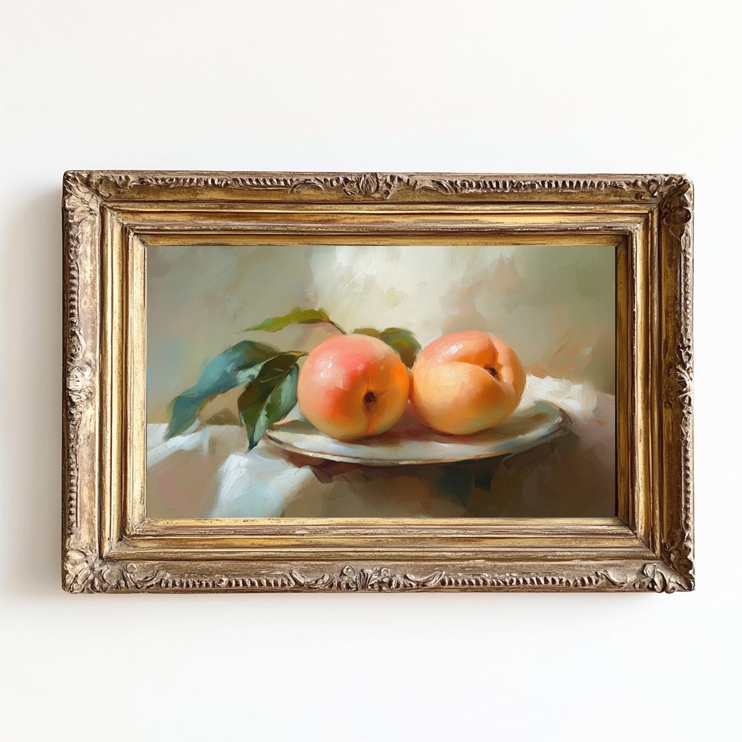 Still Life Print | Fruit Vintage Painting Kitchen Wall Art | Peaches ...