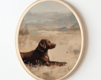 Chocolate Lab Art Print: Farmhouse Rustic Dog Portrait (Digital Download)